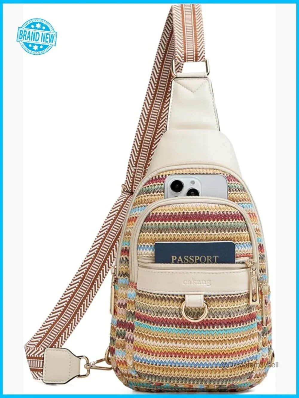 Woven Straw Sling Bag Crossbody Purse Adjustable Strap Bohemian Travel